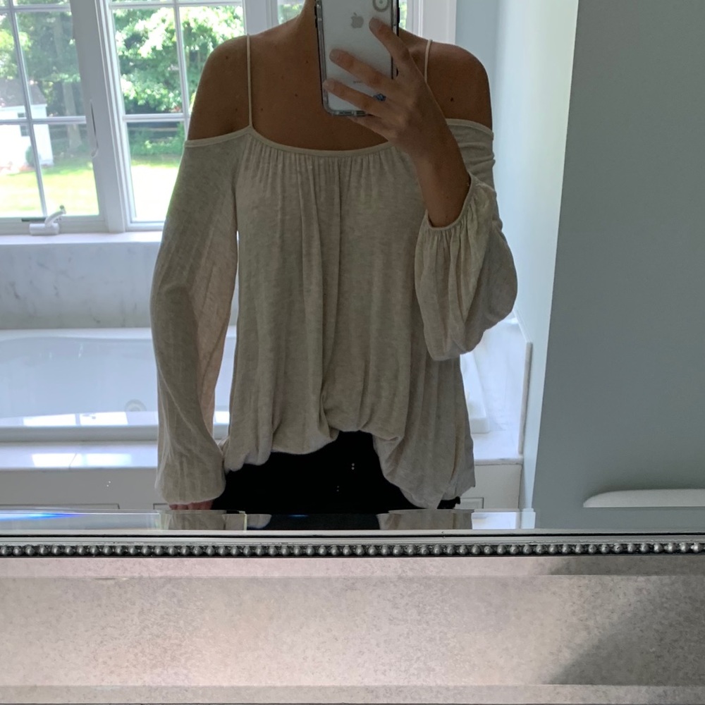 Flowy beige off the shoulder sleeve top